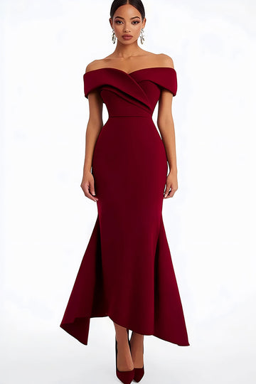 Robe longue formelle bordeaux fourreau à épaules dénudées